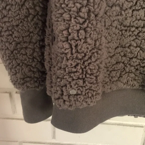 Z by Zella Bomber Fleece Hooded Sherpa Gray Jacket Size Medium - Picture 9 of 13